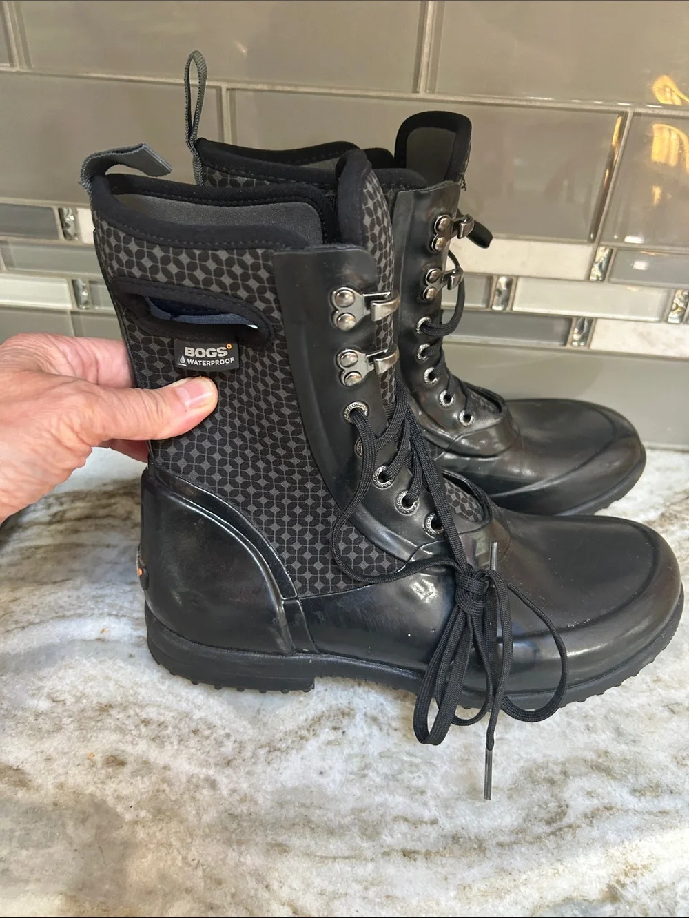Bogs Black Rain Cravat Sidney Lace Boots HandleWaterproof Neoprene 7 Women snow